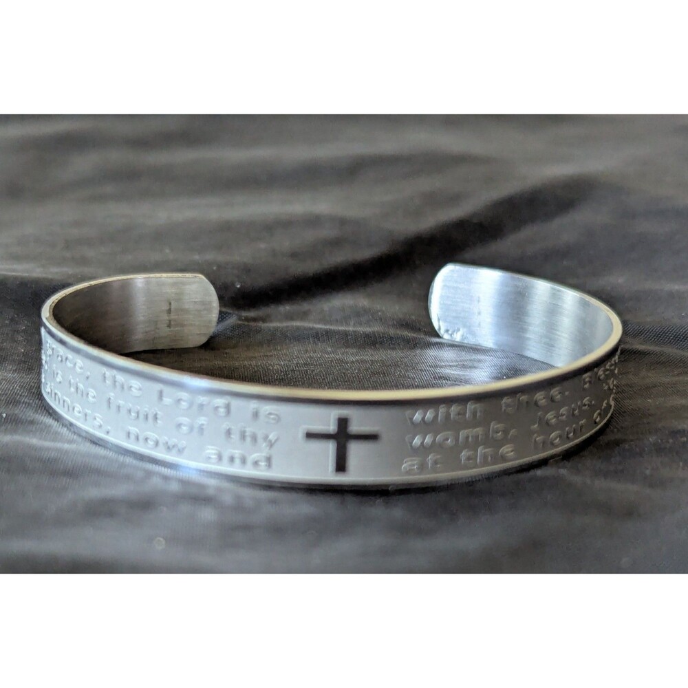 The Lord's Prayer Cross Bracelet Bangle Cuff Stainless Steel Stretchable - Picture 8 of 8